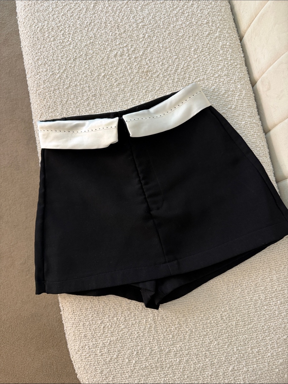 Black High-Waist Shorts with White Waistband
